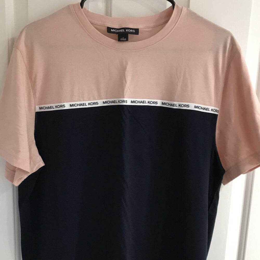 Michael Kors Black & Midnight Pink Crew Neck Casual Shirt L FLAWLESS - Picture 2 of 6